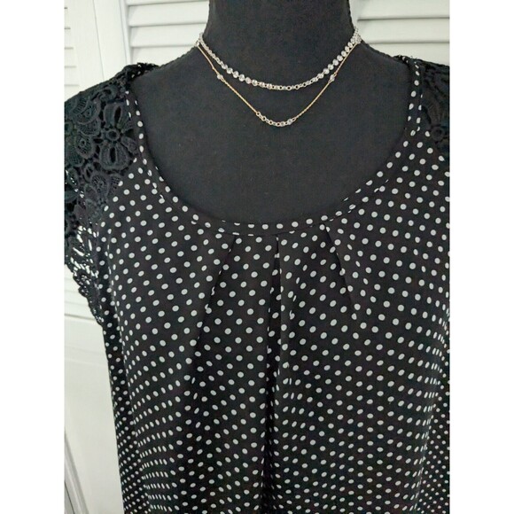 Philosophy Top Womens Sz 1X Black Polka dot Chiffon Lace Cap Slv Cocktail Blouse - Picture 3 of 10
